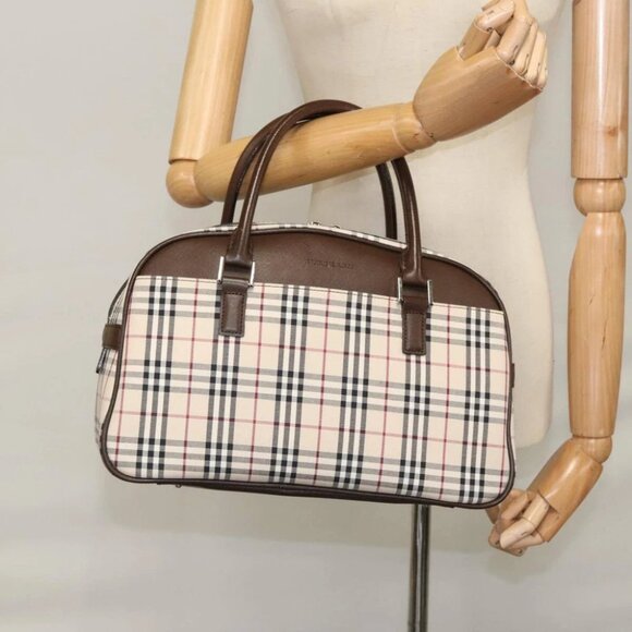 BURBERRY Nova Check Hand Bag Canvas Beige Silver Auth FF4243V - Picture 12 of 16